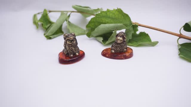 Фигурка Кот Овен и Овечка (янтарь, латунь) 4047 4048 сувенир знак зодиака Хорошие Вещи