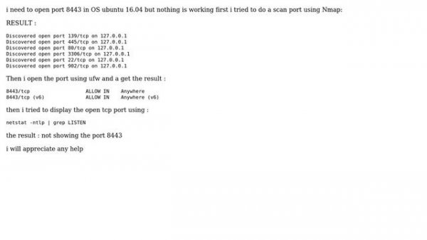 Ubuntu 16.04 trying to open port 8443 not working