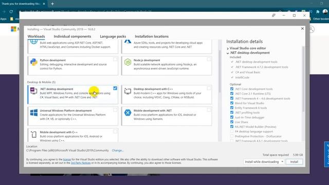 C# Bangla Tutorial: Visual Studio 2019 Installation for .NET Desktop Development | C# ON VS смотреть онлайн