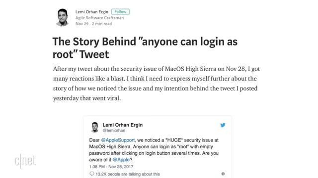 Fix possible for Apple's big MacOS 'root' password bug (CNET News) смотреть онлайн