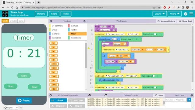 Timer App on code.org (App Lab) смотреть онлайн
