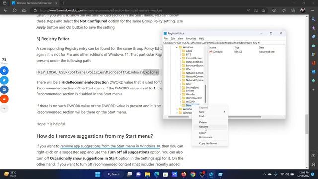 Remove Recommended section from Start menu in Windows 11 смотреть онлайн