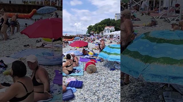 Пляж Небуг 5 августа 2024 года Чёрное море отдых с загаром и развлечениями вода +28 смотреть онлайн