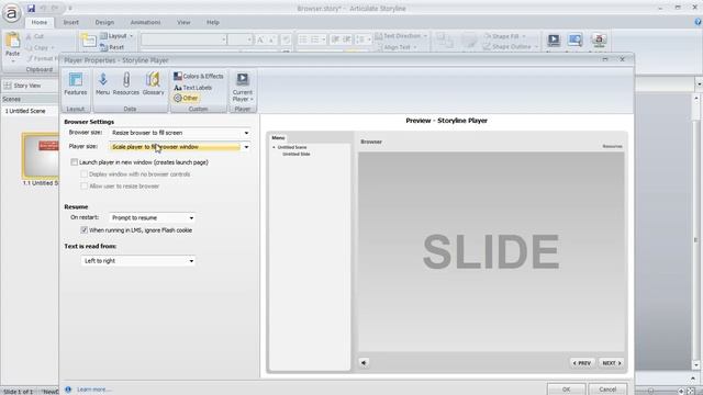 Articulate Storyline tutorial: Changing the browser settings and player size смотреть онлайн