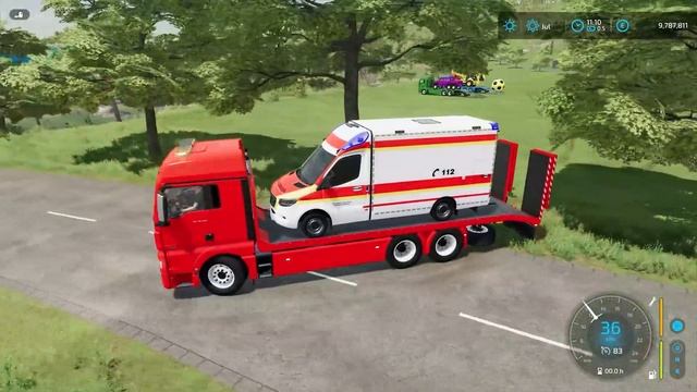 TRANSPORTING JEEP CAR AMBULANCE CAR LOADER FIRE DEPERTMANT with TRUCK ! FS 22 смотреть онлайн