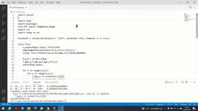 Python İle Ekran Görüntüsü İşleme Ve Bluetooth Üzerinden Arduino ' ya Veri Aktarmak (RGB AmbiLight смотреть онлайн