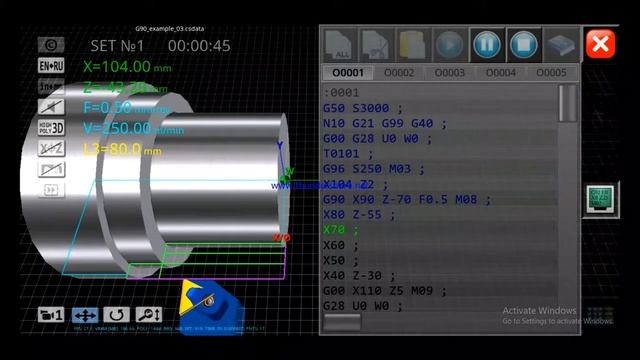 Fanuc G90 Cycle Example 03 |CNC PROGRAMME | CNC SIMULATION | Fanuc | смотреть онлайн