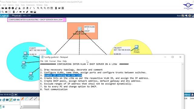 CCNA DAY 29: DHCP Server + Inter-VLAN Routing Configuration On Multilayer Switch Using Packet Trace