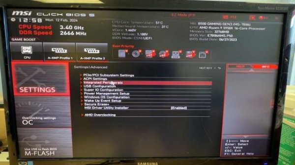 MSI B550 bios setup for windows 10.
