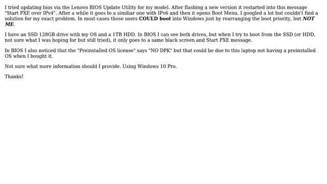 Lenovo Ideapad laptop Updated BIOS - "Start PXE over IPv4" message (Windows 10) смотреть онлайн