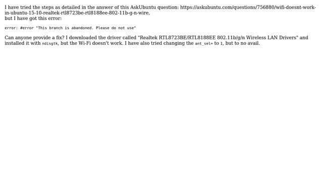 Realtek RTL8723BE/RTL8188EE 802.11b/g/n Wireless LAN Drivers