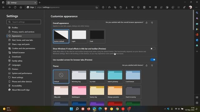 What does "Show Windows 11 visual effects in title bar and toolbar" actually change & do in Edge смотреть онлайн