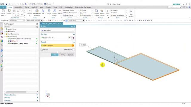 How to use Tab Feature | Sheet Metal Design in NX (Unigraphics) || C for CAD || смотреть онлайн