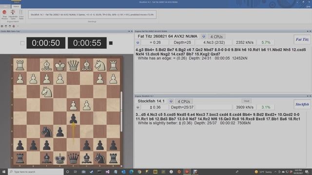 Stockfish 14.1 vs Fat Titz 260821 64 AVX2 NUMA смотреть онлайн