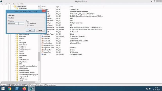How to Change WINDOWS OS Installation Date in WIN 7,8,10 . Sanjeev Kumar Yadav смотреть онлайн