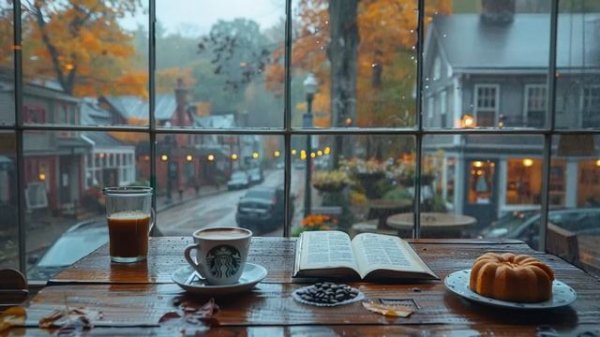 Rainy Autumn Cafe with Smooth Jazz Background Music and Rain Sounds for Relaxation, Study & Work 🍁☕