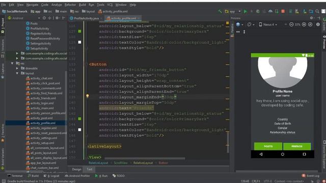 Make an App like Instagram & Snapchat Android Studio Tutorial 62 Add no of posts and friends Button смотреть онлайн