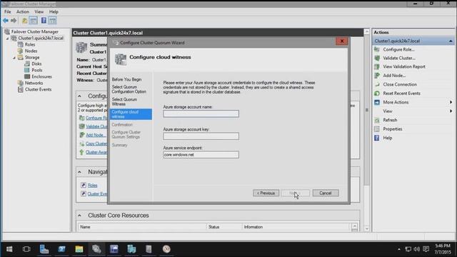 Windows Server 2016 - Cloud witness Disk in Failover Cluster смотреть онлайн