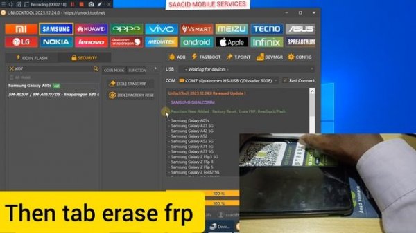 SAMSUNG A05S A057F REMOVE FRP IN EDL MODE DONE WITH UNLOCKTOOL