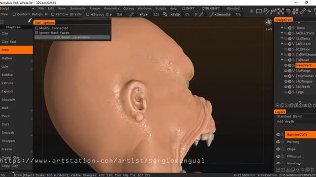 3D Coat 2021 Sculpt WIP - Re Sculpting the Mancubus Head смотреть онлайн