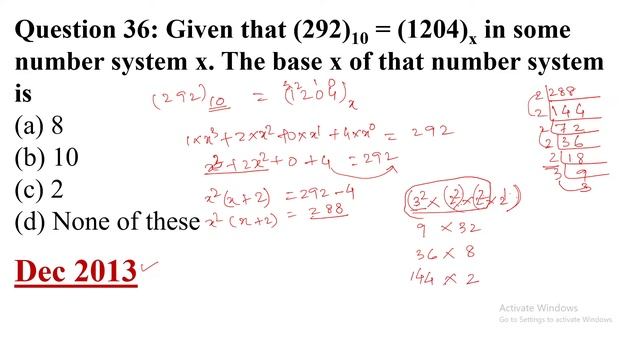 Given that (292)10 = (1204)x in some number system x. The base x of that number system is смотреть онлайн