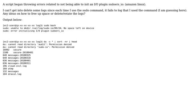 sudo: unable to mkdir /var/log/sudo-io/00/2A: No space left on device (2 Solutions!!) смотреть онлайн