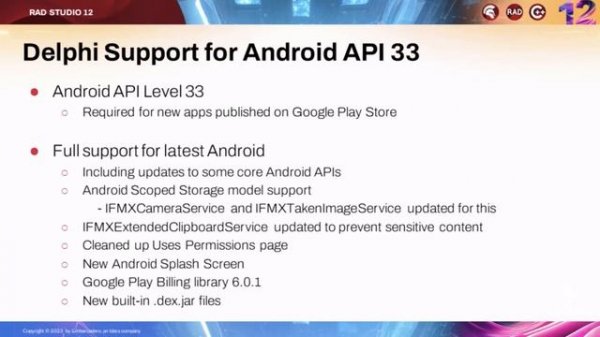 RAD Studio 12 - Android API Level 33 Support