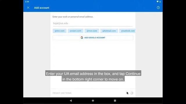 Adding a UA O365 email account to Outlook on Android смотреть онлайн