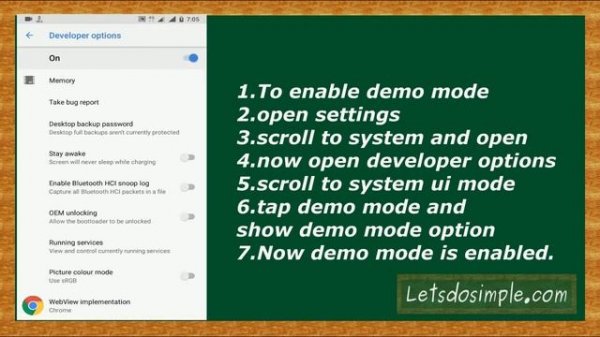 Enable or disable demo mode in android 8.x.