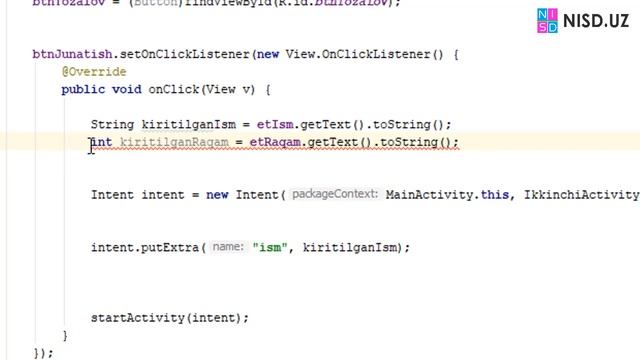 37 Android OSga dasturlar yaratish - Andoid Studioda Intent ma`lumot jonatish haqida 3 смотреть онлайн