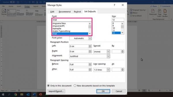MS Word - Setting Default Font, Font Size, Text Alignment and Line Spacing