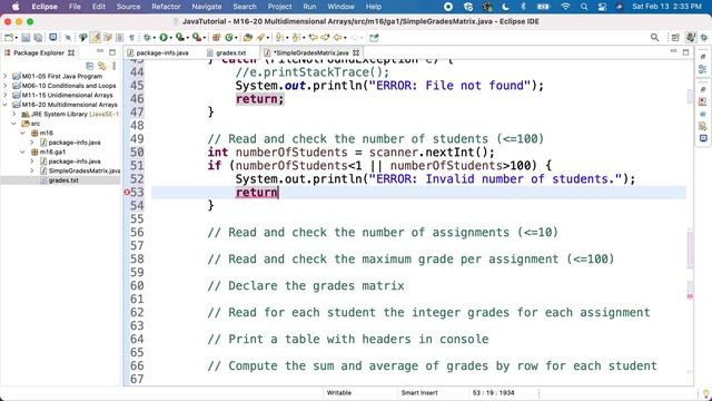 Java JEM16GA1P1b Simple Grades Matrix - Read sizes смотреть онлайн