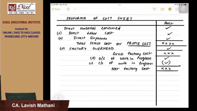 CA-Intermediate | May 2023 Attempt | COST ACCOUNTS - Demo Class | By - CA. Lavish Mathani смотреть онлайн