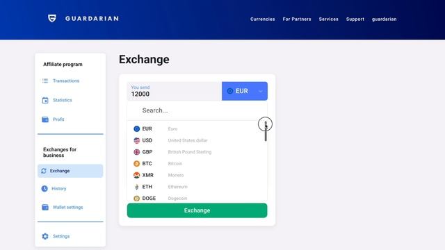 Guardarian Affiliate Program. Exchanges For Businesses.