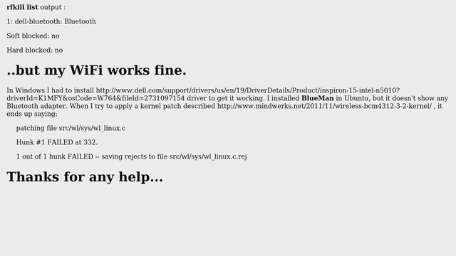 Ubuntu: Broadcom Bluetooth device remains undetected (BCM2046, WIDCOMM ) смотреть онлайн