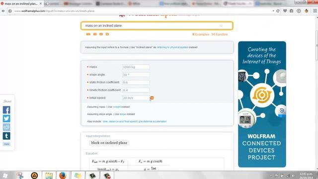 Resolver ejercicios de Física con Wolfram alpha -Movimiento de una masa sobre un plano inclinado смотреть онлайн