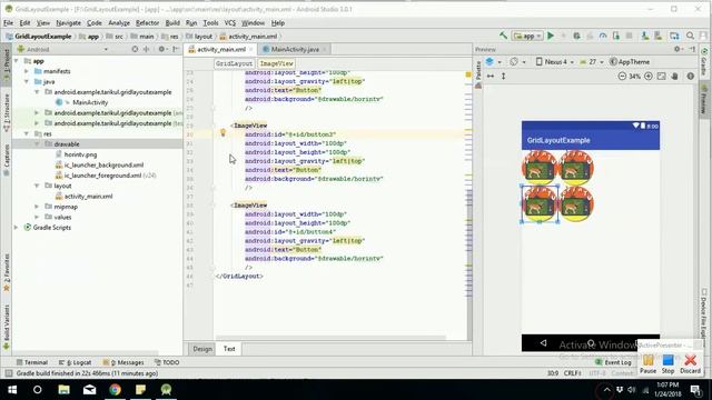 GridLayout Example in android studio смотреть онлайн