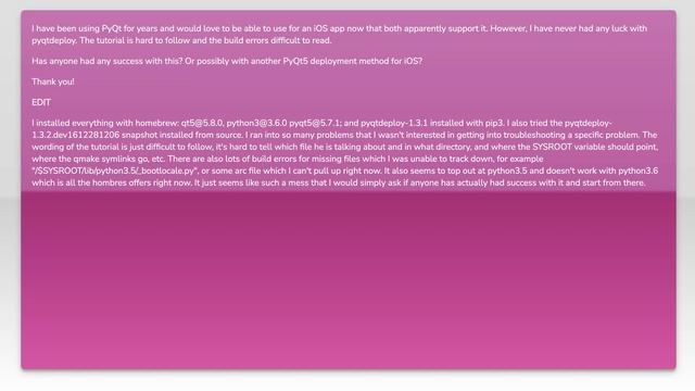 Has anyone had success deploying pyqt to iOS with pyqtdeploy? смотреть онлайн