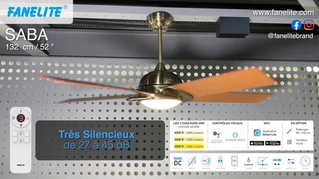 Fanelite ® - Ventilateur de plafond DC Courant Continu 132 cm modèle SABA смотреть онлайн