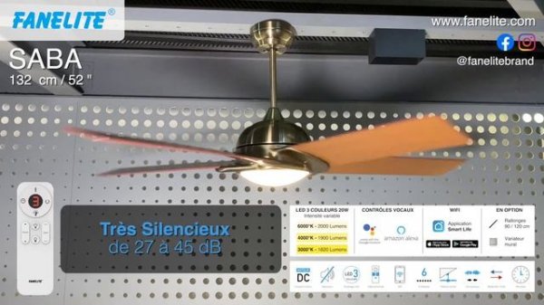 Fanelite ® - Ventilateur de plafond DC Courant Continu 132 cm modèle SABA