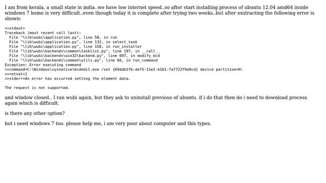 Ubuntu: An Error Has Occurred Setting The Element Data