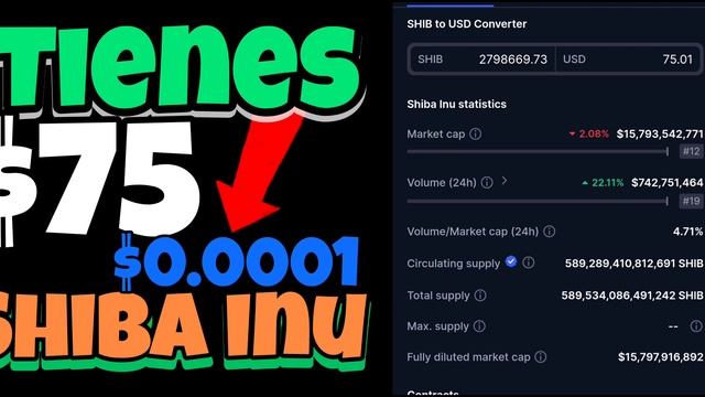 Tienes $75 invertido en Shiba Inu Coin Mira cuanto tendras si llega $0.0001 #shibacoin смотреть онлайн