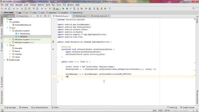 Alarm Example in Android. android AlarmManager tutorial. Android Studio 2.3.3 support (API 24) смотреть онлайн