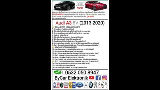 Audi A3 Kablosuz Carplay, Kablosuz Android Auto, Geri Görüş Kamerası, İnterface Montaj İzmir смотреть онлайн