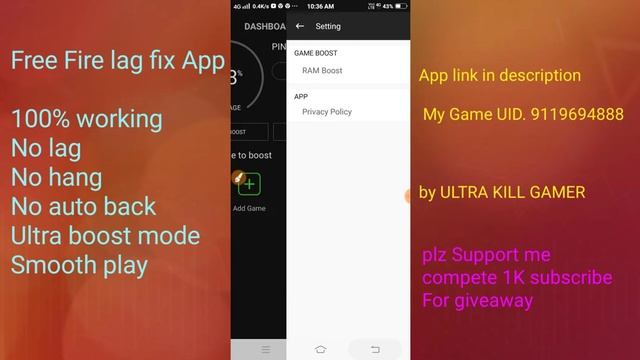 Free Fire Lag fix App Game booster No lag No hang For Low Ram device By ultra kill gamer realworkin смотреть онлайн
