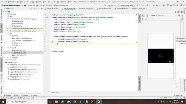 Button click on Youtube video in Android Studio 2020 | Youtube video player in android studio смотреть онлайн