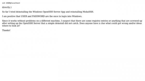 MobaSSH Server for ssh connection to Windows PC