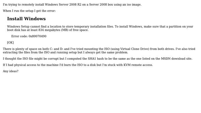 "Windows Setup cannot find a location to store temporary installation files" when installing... смотреть онлайн