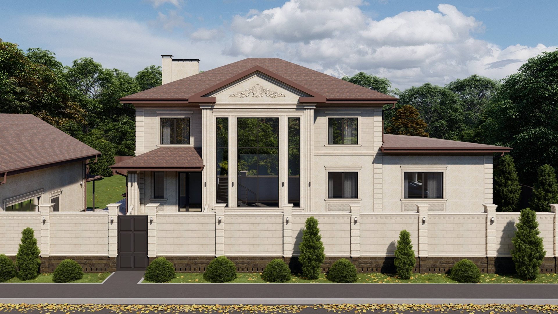 Дизайн фасада двухэтажного частного дома из дагестанского камня. смотреть онлайн