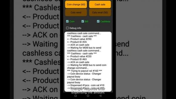 Android MDB vending machine simulator with real payment systems tester (coin/bill/cashless)